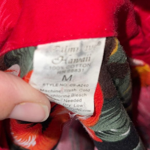 Palmwave Hawaii Fire Red Hawaiian Beach Volcano Floral Ocean Shirt Men's M - Picture 9 of 10